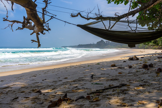 Wild camping with a hammock alone at undiscovered wild beach