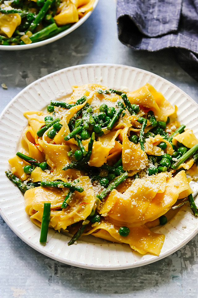 Pappardelle with Asparagus, Peas, and Saffron