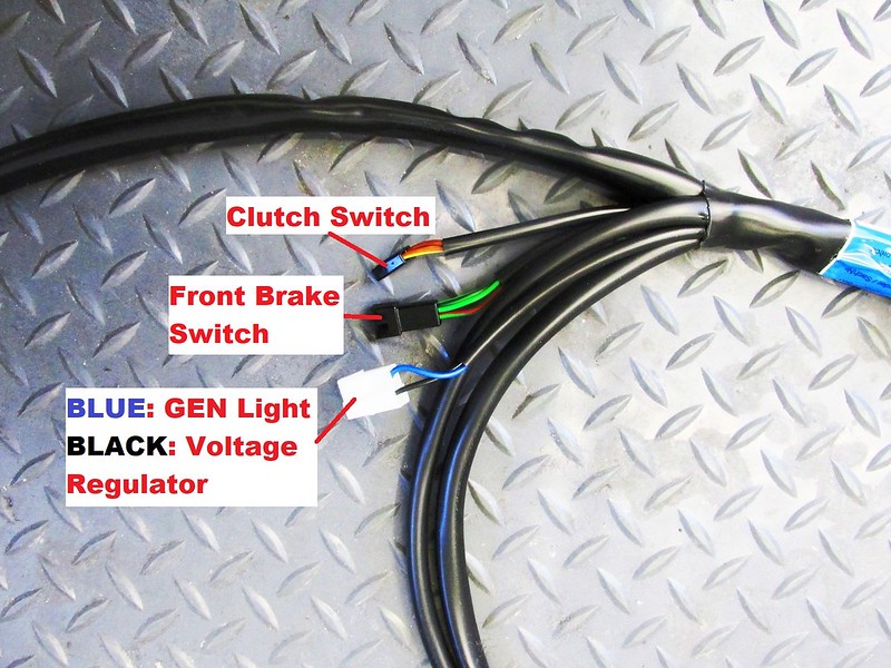 Near Steering Head: Clutch Switch; Front Brake Switch; GEN Light, Voltage Regulator