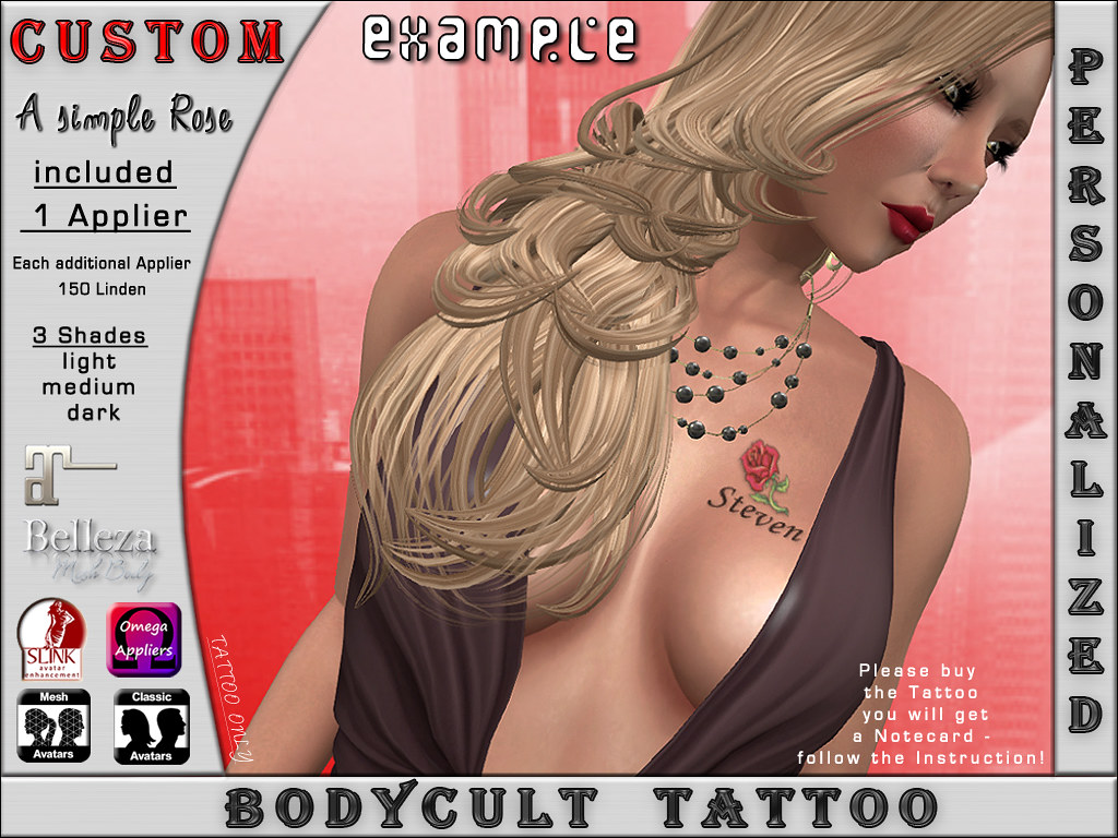 BodyCult Custom Tattoo A simple Rose with your Name