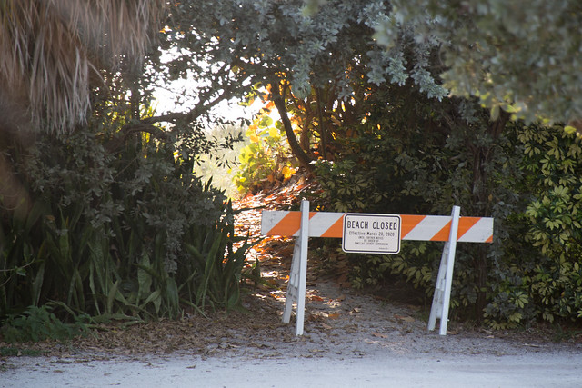 A path to the beach near Tampa, Florida is closed to the public