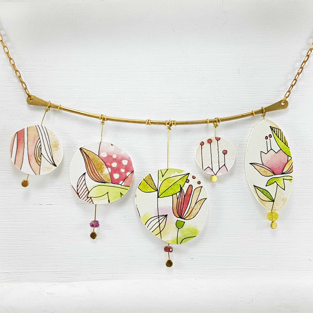 Hand painted floral necklace