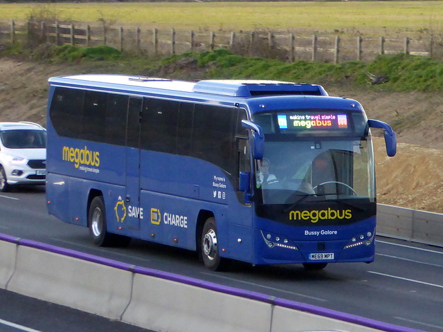 MP7 / ME69 MPT - Volvo B11R / Plaxton Panther 3 - MP Travel / megabus - M1 at Milton Keynes 08Mar20