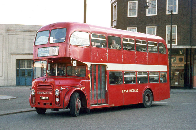 East Midland Motor Services . D164 164NVO . Huntingdon Street Bus Station , Nottingham . Tuesday morning 31st-March-1970 .