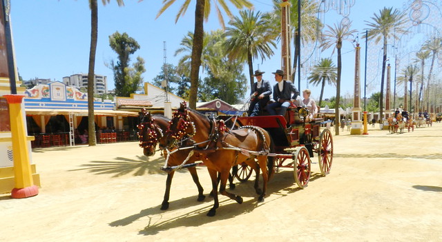 paseo desfile carruaje enganche de dos caballos recinto Parque González Hontoria Feria del Caballo 2014 Jerez de la Frontera Cadiz 05