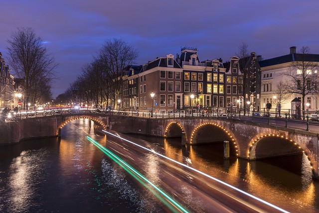 Amsterdam Keizersgracht Canal Light Trails