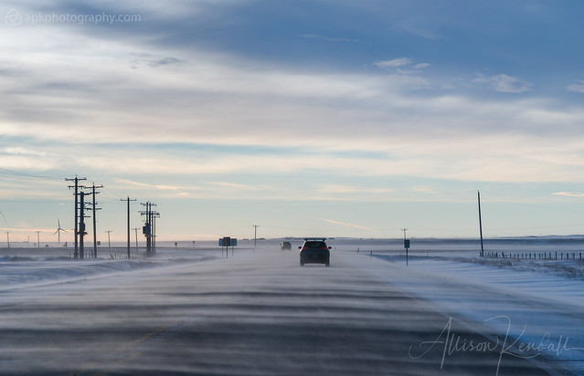 Blowing snow, Crowsnest Highway, Alberta