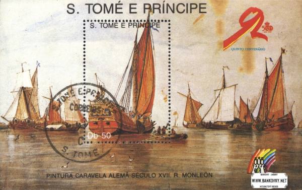 Známky Svätý Tomáš 1989 Plachetnice razítkovaný hárček