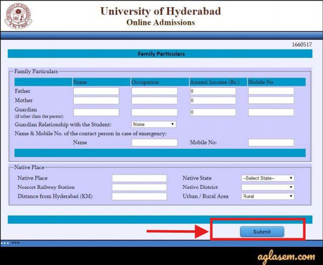 University of Hyderabad Application Form 2021