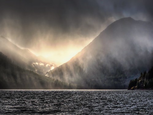 washingtonstate pacificnorthwest lakecushman clouds water mountains sunset