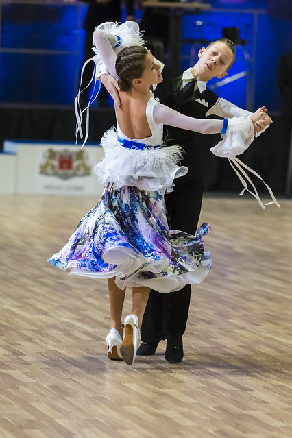 Riga, Latvia-December 15, 2019: Professional Adult Dance Couple Performs Juvenile European Standard Program on the WDSF Baltic Grand Prix-2109 Championship in December 15, 2019 in Riga, Latvia
