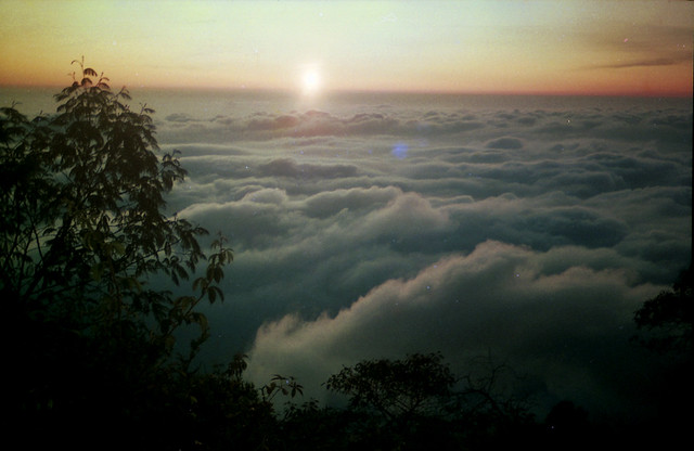''Sky view from volcano peak''