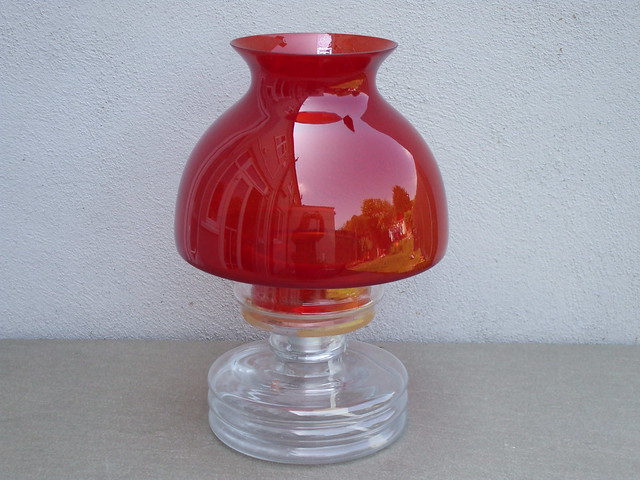 Vintage Riihimaen Lasi Red Glass Apollo  Lantern Mid Century Modern Designed By Nanny Still