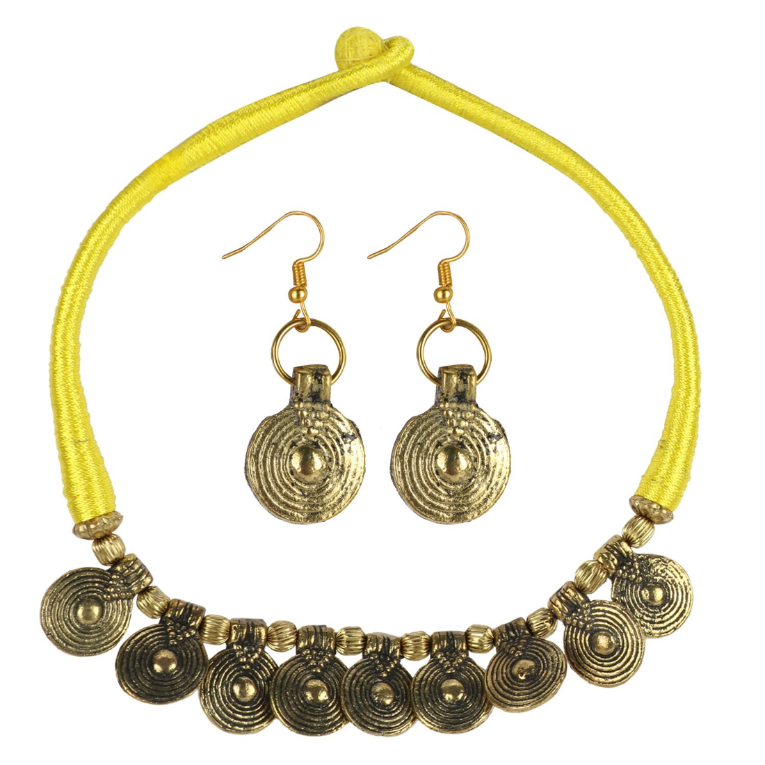 Yellow Thread Golden Oxidized Necklace set