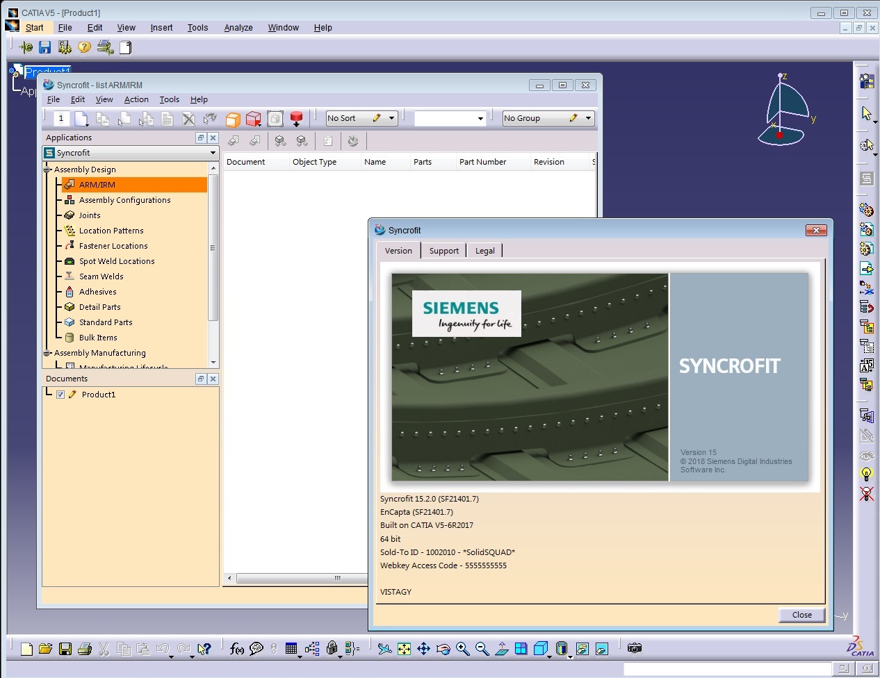 Working with Siemens Syncrofit 15.2.0 for catia v5