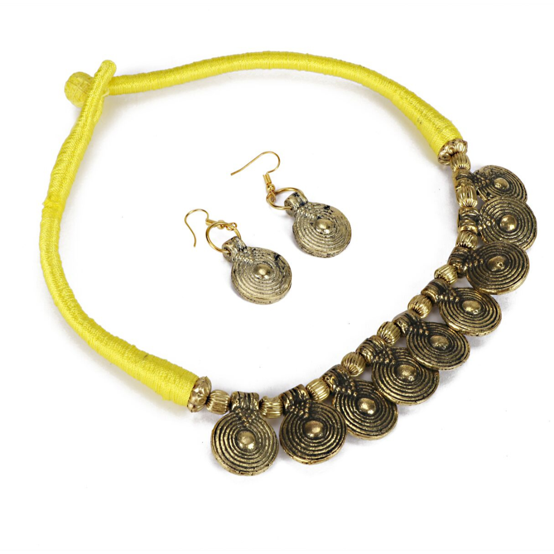 Yellow Thread Golden Oxidized Necklace set