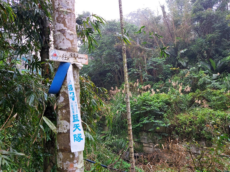Plastic ribbons and plates are used on the trails in Taiwan for navigation