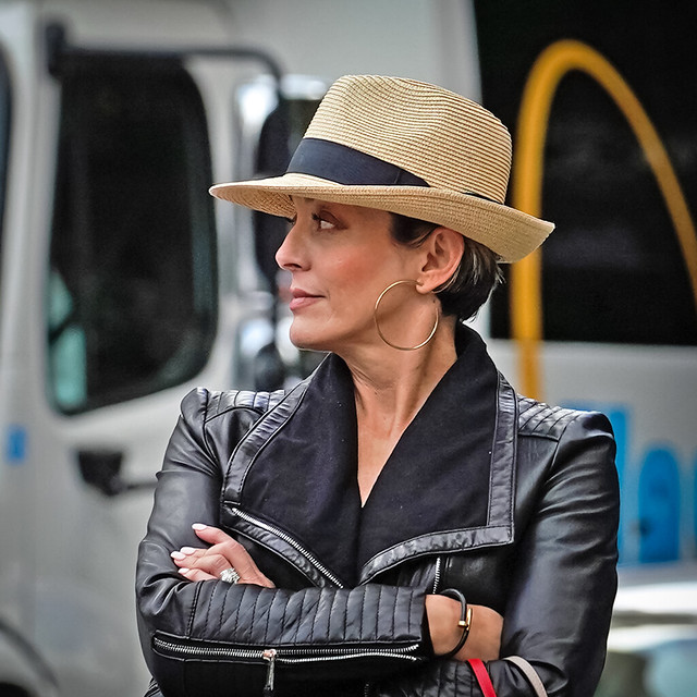 Woman in Straw Hat with Truck