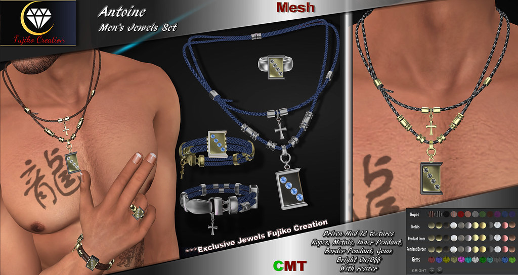 Aantoine mesh men’s set  (Necklace, Bracelets, Rings) with driven hud.
