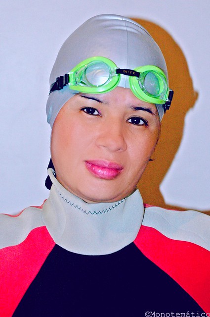Portrait with wetsuit and silver cap