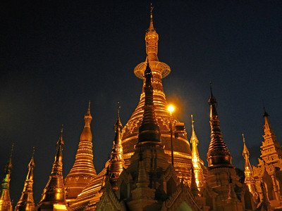 About the only thing lit up at night in Yangon, Myanmar is the Shwedagon Buddhist temple