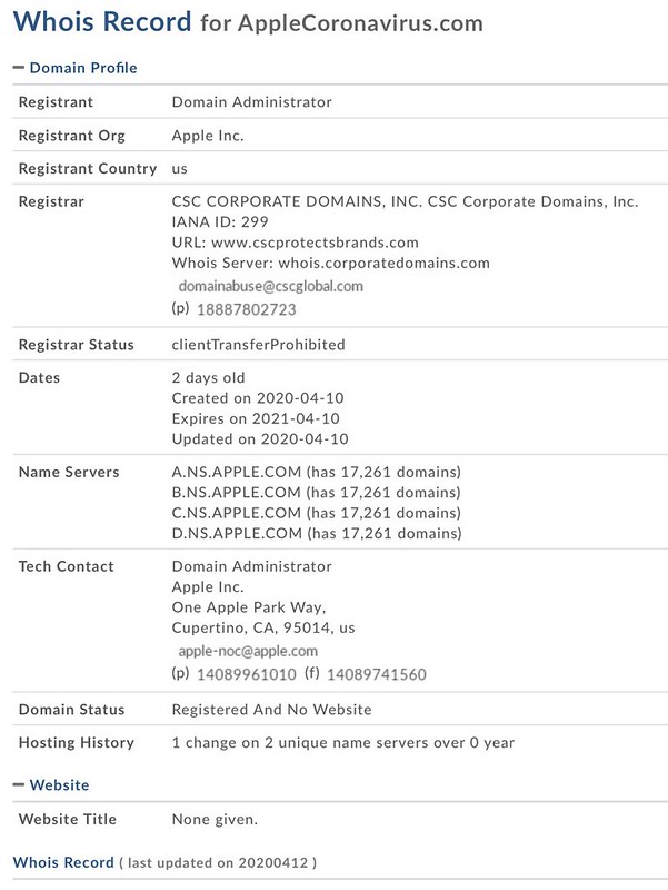 Apple Daftarkan Nama Domain Applecoronavirus.com