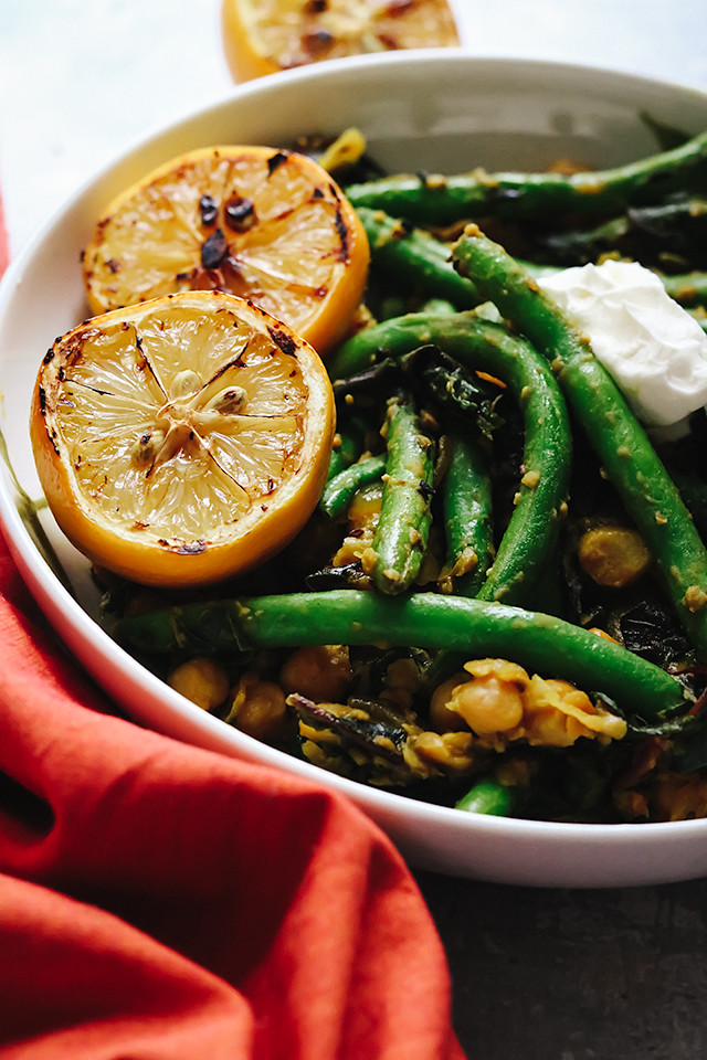 Creamy Spiced Chickpea Stew with Burnt Lemon and String Beans