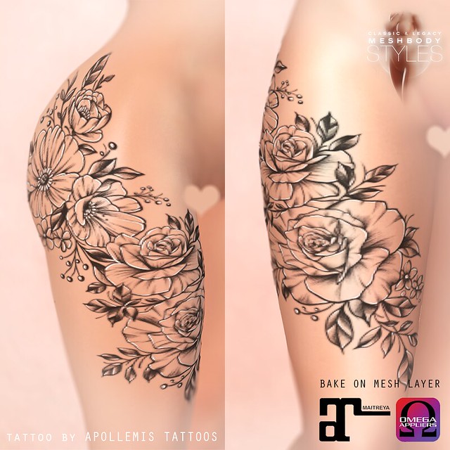 APOLLEMIS Tattoos Classy Roses Thighs & Hips Tattoo (R/L)