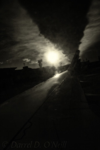 airplane jet aircraft wing sunset sky cloud silhouette bw monochrome black white grey gray airport yyc calgary alberta canada sunrise