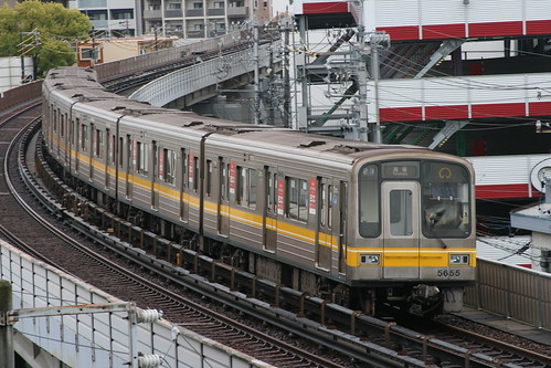 Nagoya Municipal Subway 5050 series in Kamiyashiro.Sta, Nagoya, Aichi, Japan /April 18, 2020
