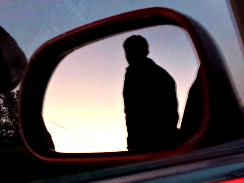 in the mirror by mknt367 (Panda), mirror people man silhouette sky sunrise