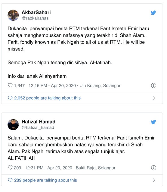 Penyampai Berita Veteran Rtm, Farit Ismeth Emir Meninggal Dunia
