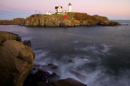 nubble light lighthouse york beach maine coast ocean longexposure evening sunset rocks sea