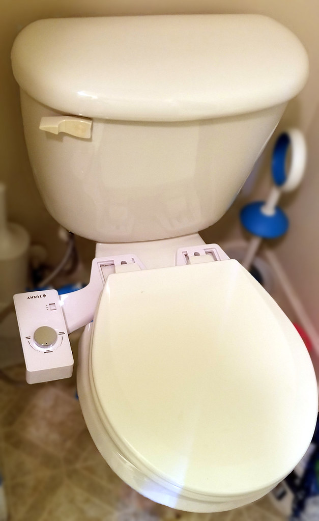 the tushy installed on our toilet (a) doesn't match the color of our toilet, and (b) has the adjustable installation bolt area super-visible