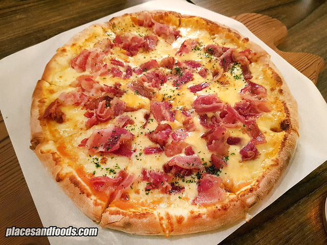 farm to plate bacon and cheese pizza