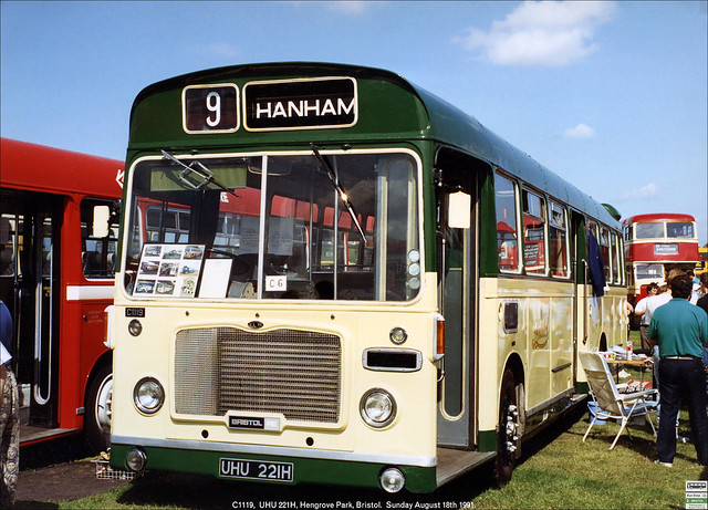 Then-preserved ex- Bristol Omnibus RELL6L C1119, UHU221H, Hengrove Park, Bristol, August 18th 1991