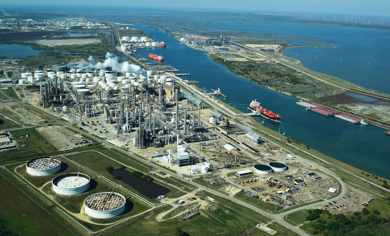 industrial oil and plastics facilities on the Gulf of Mexico