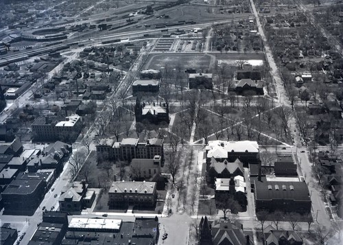 galesburgpubliclibrary galesburg illinois aerialviews railraods knoxcollege negative 20thcentury
