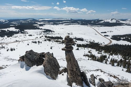 powderriverpass bighornmountains bighornnationalforest wyoming spring april snow snowy sunny clouds blue sky nikond750 tamron2470mmf28 highway16 cairn boulders snowshoeing