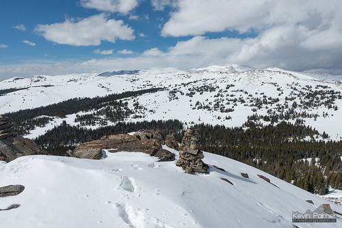 powderriverpass bighornmountains bighornnationalforest wyoming spring april snow snowy sunny clouds blue sky nikond750 tamron2470mmf28 loafmountain cairn boulders tracks snowshoeing