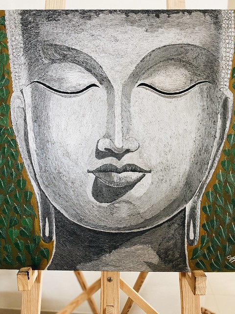 Needle Texture Painting With Oil Acrylic On Canvas Of Buddha