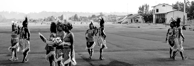 Traditional Papua dancers at Manokwari airport - Occidental Papua, Indonesia