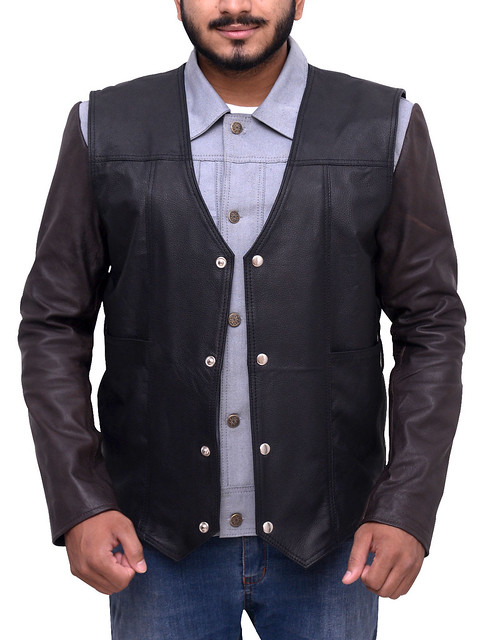 PU Leather And Cotton Jacket + Vest For Men
