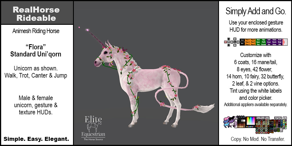 Elite Equestrian Animesh RealHorse Rideable Flora the Unicorn (Standard)
