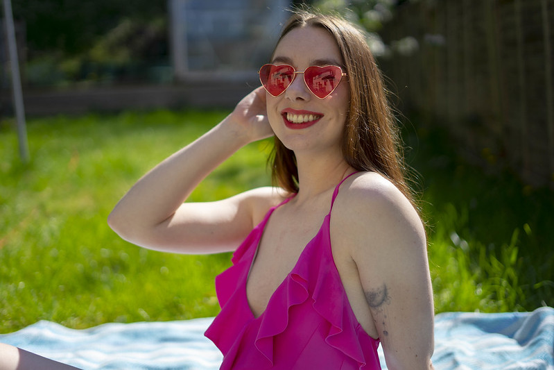 Rene Pink Swimsuit, Heart Sunglasses and Pink Shorts 3