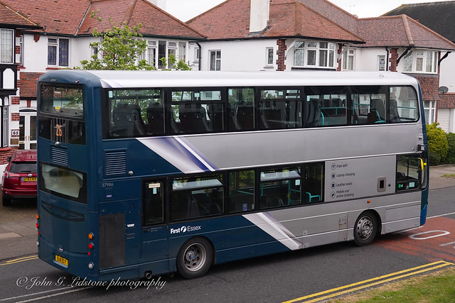 First Essex (Hadleigh) Volvo B9TL / Wright Gemini 2 37986, BJ11 ECY in former X30 livery, on National Emergency lockdown emergency timetable on service 26