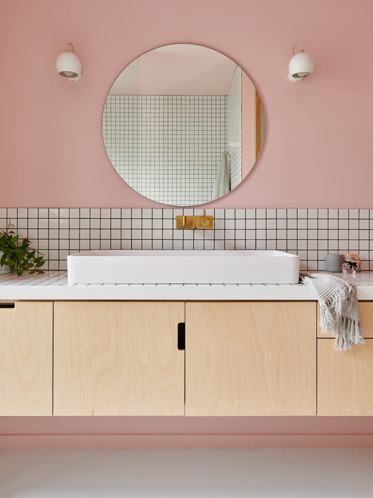 Blush pink bathroom vanity