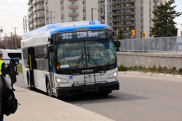 GRT (Grand River Transit) 21764 NFI XD40 ION Bus At ION Fairway Station Bus Terminal On ION Route 302 To Cambridge