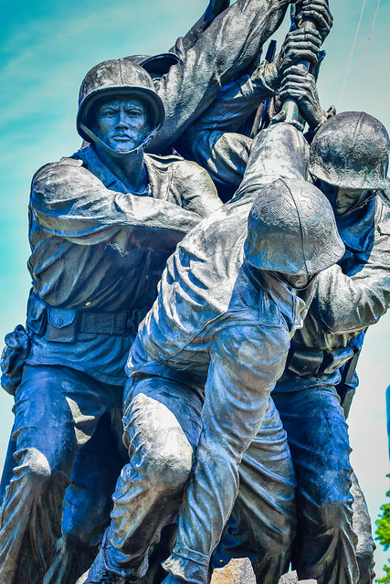 Detailed view of US Marine Corps War Iwo Jima Memorial - Arlington VA