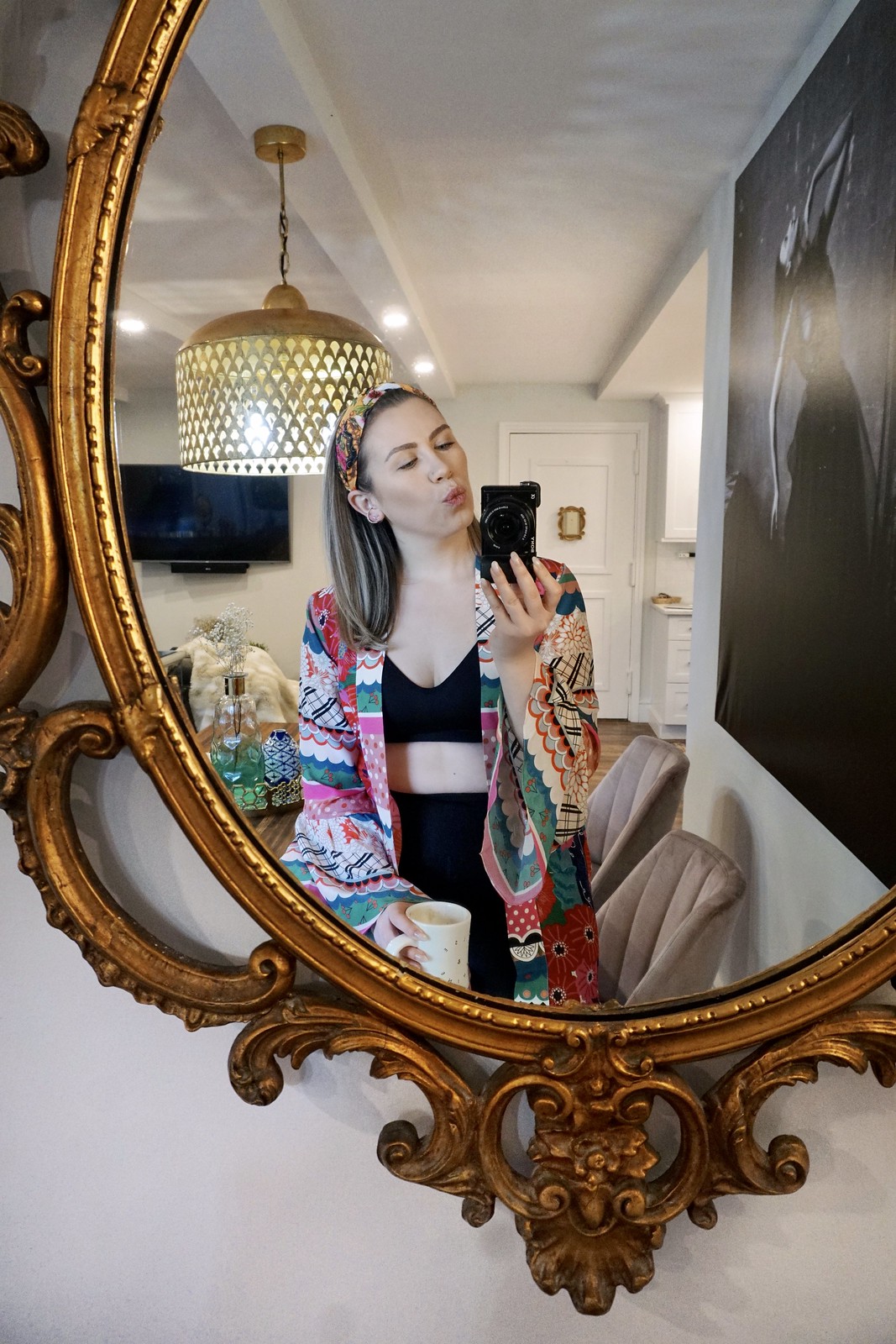 Pink Kimono | Mirror Selfie | Vintage Gold Antique Mirror